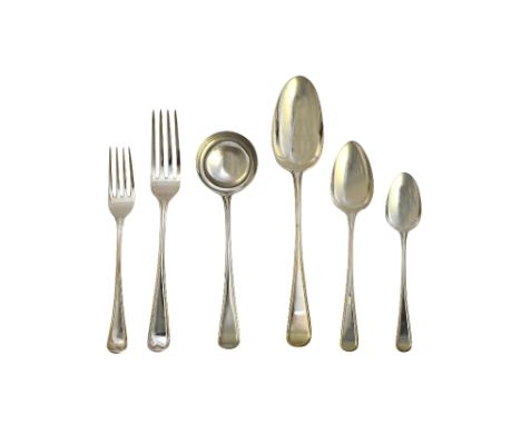 A silver Old English and thread pattern part table service of flatware for twelve place settings, comprising; eight tablespoo