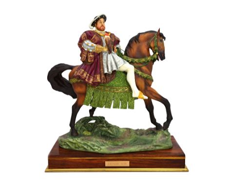 A Royal Worcester porcelain figure depicting Henry VIII on horseback, by Kenneth Potts, Ltd edition 53/75, on a rosewood and 