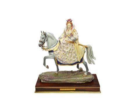 A Royal Worcester porcelain figure depicting Queen Elizabeth I on horseback, by Bernard Winskill, Ltd edition 90/100, gilt pr