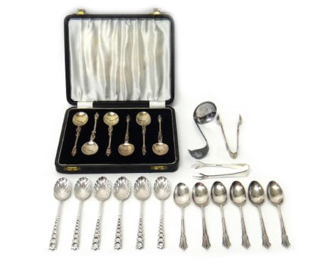 Silver, comprising; three Victorian teaspoons, having figure terminals to the handles, London 1848, three similar Victorian t
