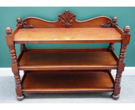 A 19th century mahogany three tier buffet, on turned supports, 130cm wide x 105cm high.