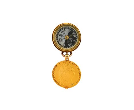 A George III spade guinea 1794 and bloodstone set pendant locket seal, opening to reveal a compass, the bloodstone monogram s