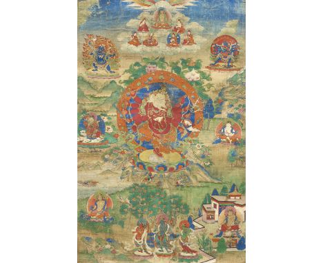 THANGKA DE MAHARAKTA GANAPATIMONASTÈRE NGOR, TIBET CENTRAL, XVIIIE SIÈCLEDistemper on cloth; recto with red Tibetan inscripti