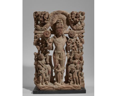 STÈLE DE SURYA EN GRÈSUTTAR PRADESH, CIRCA XE SIÈCLE76.2 cm (30 in.) highFootnotes:A SANDSTONE STELE OF SURYAUTTAR PRADESH, C