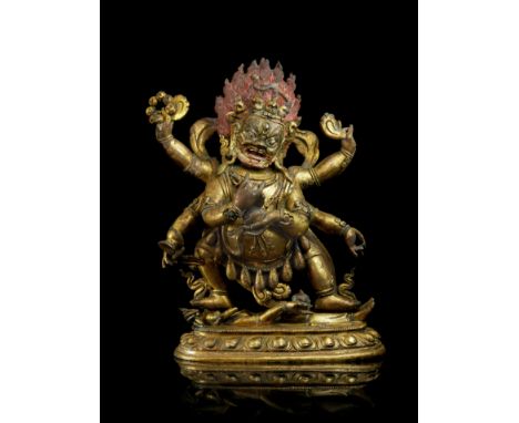STATUE DE SHADBHUJA MAHAKALA EN ALLIAGE DE CUIVRE DORÉDYNASTIE QING, XVIII/XIXE SIÈCLEHimalayan Art Resources item no. 4849 1
