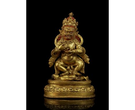 STATUE DE PANJARANATA MAHAKALA EN ALLIAGE DE CUIVRE DORÉTIBET, XIVE SIÈCLEHimalayan Art Resources item no. 4850 18 cm (7 1/8 