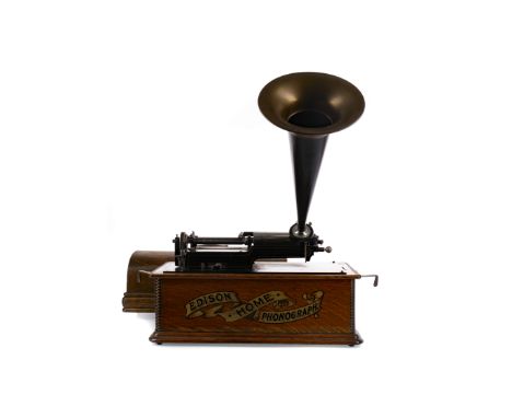 EARLY 20TH CENTURY EDISON HOME PHONOGRAPH, serial number H82405, in an oak dome top case with swing handle, 41cm wide