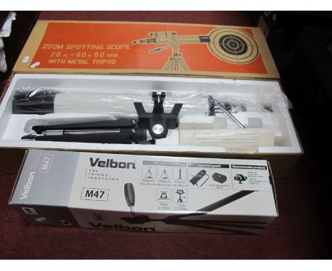 Zoom Spotting Scope 20 x -60 x 60mm, with metal tripod (boxed) together with a Velbon tripod.