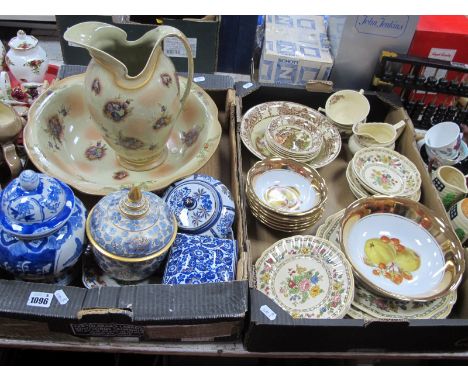 Toilet Jug and Bowl, blue and white and other ginger jars, AJ Wilkinson Rural Scenes fruit set, Doulton 'The Cavendish' dinne