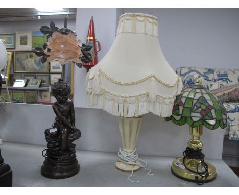 Lamp with Tiffany Style Shade, together with two others. (3) 