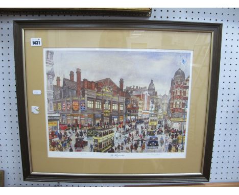 A George Cunningham, 'The Haymarket' limited edition colour print of 250, graphite signed, blind backstamp, 30.5 x 41.5cm.