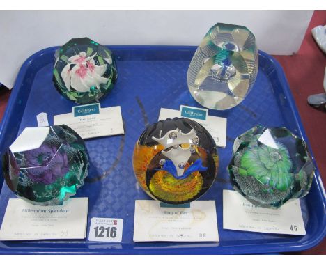 Caithness Limited Edition Paperweights, of 75 - 'Ring of Fire', 'Fountain of Desire', and 'Millennium Splendour', limited edi