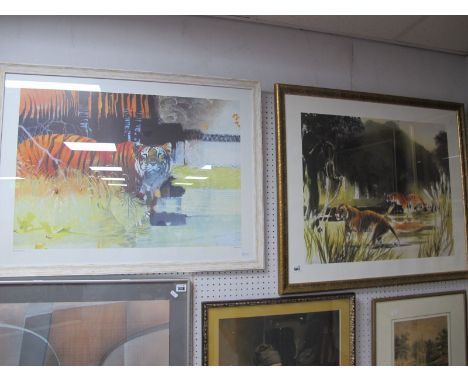 Wolfgang Weber Signed Limited Edition Print, 405/495, tigers in a river, signed bottom left, 55.5 x 66cm; together with a pri