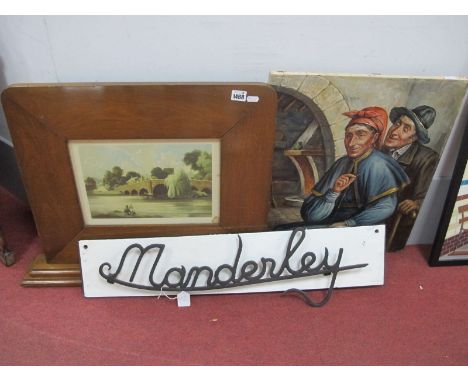 A Circa 1930's Art Deco Style Wooden Fire Guard, with inset print of an artist at work, an oil painting on canvas by 'Beller'