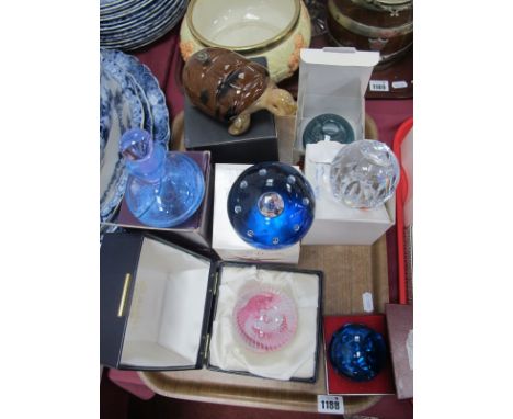 Caithness Paperweights 'Pink Champagne', 'Space Traveller' limited edition,'Gabrielle', Langham Glass turtle, Mats Jonasson, 