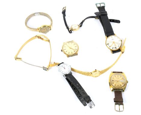 An assortment of wristwatches. To include an Avia-matic 25 jewel, two Timex and two Rotary 