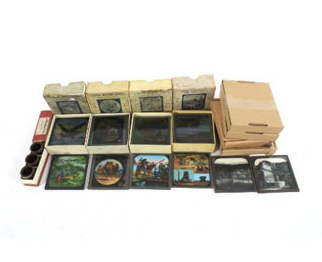 Four boxed sets of magic lantern slides. 'South Africa', 'Peter Pan', 'Sinbad' and 'Animals', together with an assortment of 