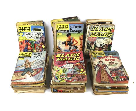 A collection of vintage comics. Including 'Black Magic', 'Classics Illustrated' etc