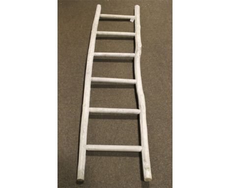 A painted wooden ladder. Constructed from branches, recommended for towels, H170cm