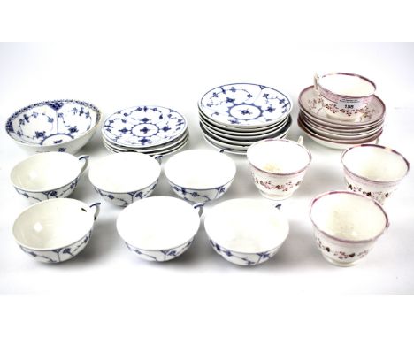 An assortment of part tea sets including 19th century Sunderland and Royal Copenhagen.  Condition Report: Royal Copenhagen: O