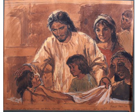Frank Pash (Australian, 1920-1990), The Raising of the Widow's Son at Nain, Galilee. Cartoon for oil painting in watercolour,