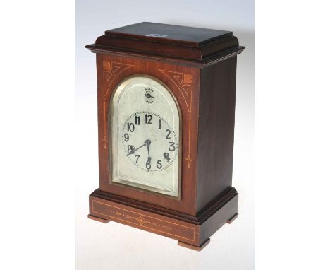 Edwardian mahogany inlaid bracket mantel clock, 36cm.