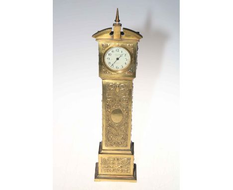 Brass miniature longcase clock, the dial signed MacMichael, South Audley St, London, 45cm.