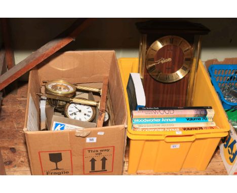 Wall clock, Edwardian inlaid mantel clock, clock parts and books, etc.