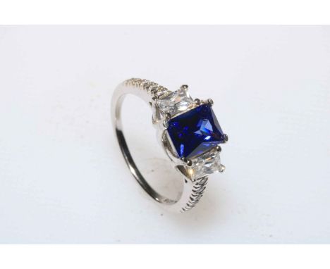 Silver blue stone dress ring, size O.