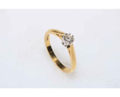 Solitaire diamond 18 carat gold ring, approximate 0.25 carat, size N.