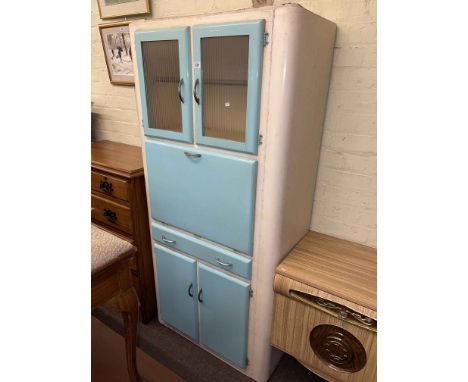 Vintage two tone kitchen cabinet, 177cm by 84cm by 45cm.