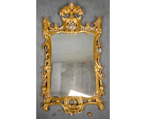 A Chinese Chippendale style pier mirror in carved giltwood frame. H.113 W.67 