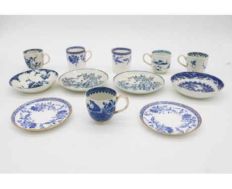 Six 19th century blue and white coffee cups and saucers. Two by Bishop &amp; Stonier Bisto with a Chinese design, one by Chel
