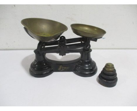 A set of vintage Ibrasco scales with weights