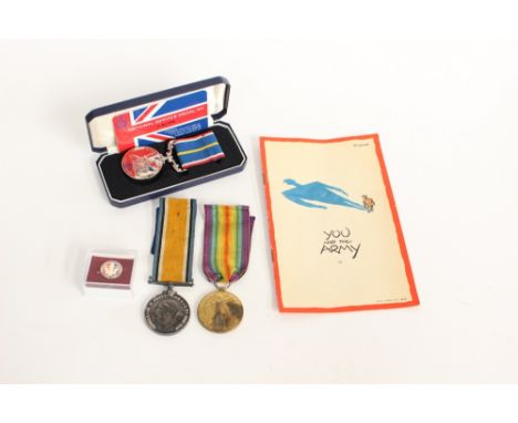 WW1 British War medal and Victory medal complete with original ribbons to 07829 PTE F.C Thompson A.O.C, plus National Service