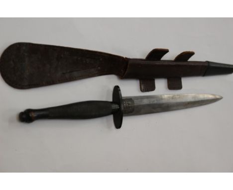 WW2 British 2nd Pattern F-S Fighting Knife. Blued handle. Bright steel 172mm blade. Etched "The F-S Fighting Knife" and "Wilk