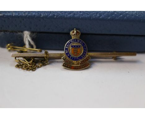 WW2 British Royal Army Ordnance Cope Sweetheart bar broach in 9 carat Gold. Kings Crown. Details in coloured enamels. With sa