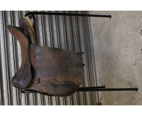 WW1 Imperial German Army Horse Saddle. Painted original soldiers name to underside "Underberg". Dated 1913 and unit marked "J