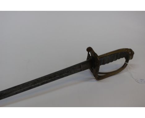 Victorian British Army Officers Sword. Etched VR Monogram to 78cm blade. No scabbard.