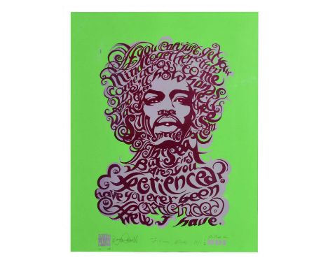 Screen Prince - Calligrame screenprint - Jimi Hendrix, 2007, 1/4, 47.5cm x 59cm high, framed under glass