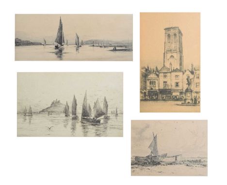 Frank Harding (British, 1935-1990) - Two signed etchings - 'Lymington River' and 'St. Michael's Mount', together with a E.W C
