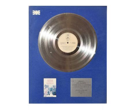 Abba 'Waterloo' platinum disc 'Presented to Epic Records to recognise the sale, in the United Kingdom, of more than £75,000 w
