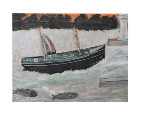 Limited edition print after Alfred Wallis - Lighthouse with trawler and fish, 27 / 750, unsigned, 36.5cm x 45.5cm, framed and