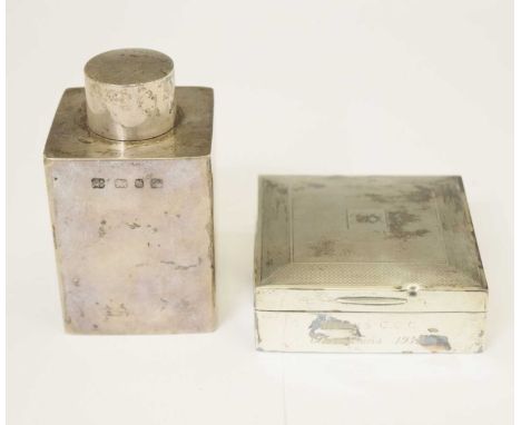 Victorian silver tea-caddy, sponsor's mark of Hukin &amp; Heath, Birmingham 1897, 10cm high, 160g approx, and a George VI sil