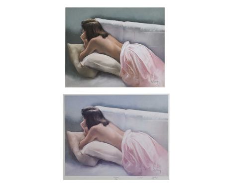 Domingo Alvarez Gomez (Spanish, b.1942) - Watercolour - 'Carla Reclining I', signed lower right, 58cm x 71cm, with National F
