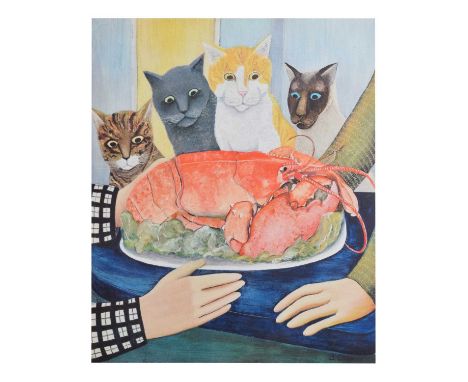 Beryl Cook (1926-2008) - Signed print - 'Four Hungry Cats', published 1977 by Alexander Gallery, signed in pencil lower right