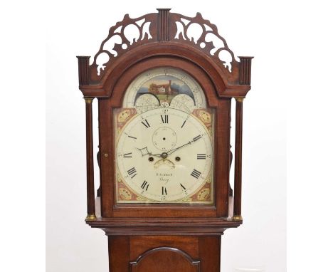 Early 19th century mahogany-cased 8-day painted dial longcase clock, 12-inch break-arched Roman dial signed Garrard, Bury [St