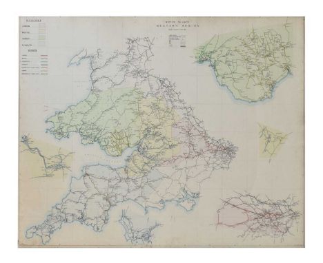 British Railways Western Region map, revised 1963, scale:- 7 1/2 miles to an inch, 117cm x 83.5cm, framed under glass 