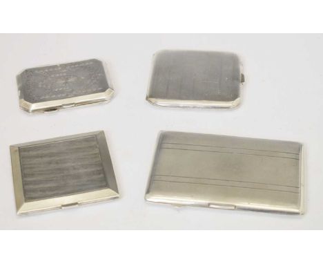 Three 20th century silver cigarette cases, together with a larger white-metal cigarette case stamped STERLING SILVER, 12.5cm 