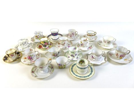 A group of seventeen teacups and saucers, all of floral design, together with a teacup. (18) 